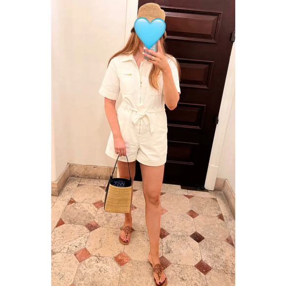 APC Combinaison Hills Romper Denim Off-White Zip Short Sleeve Sz 36 IT / 0 US - Picture 5 of 13